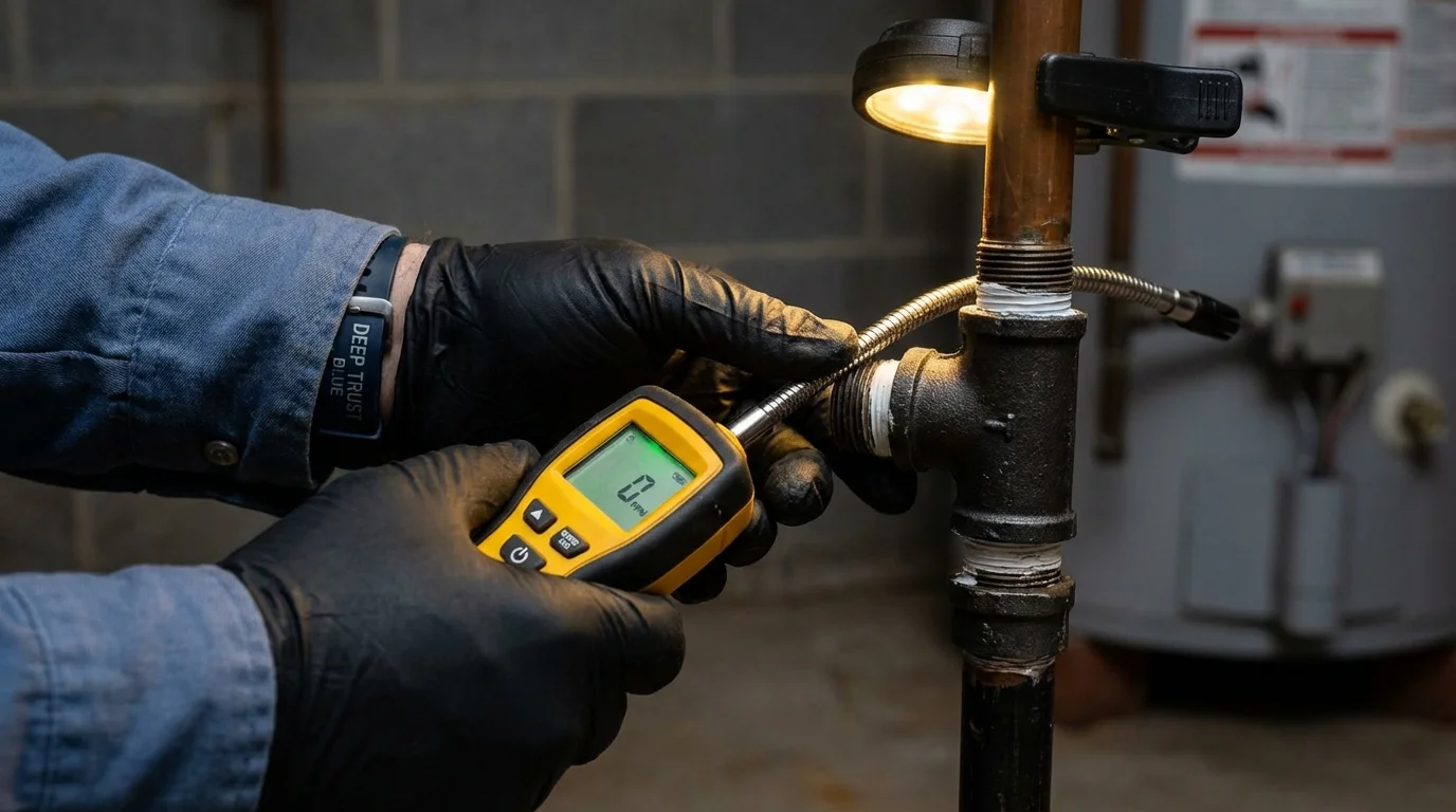 Gas leak detection with electronic sniffer by Johns Plumbing LLC in Montague
